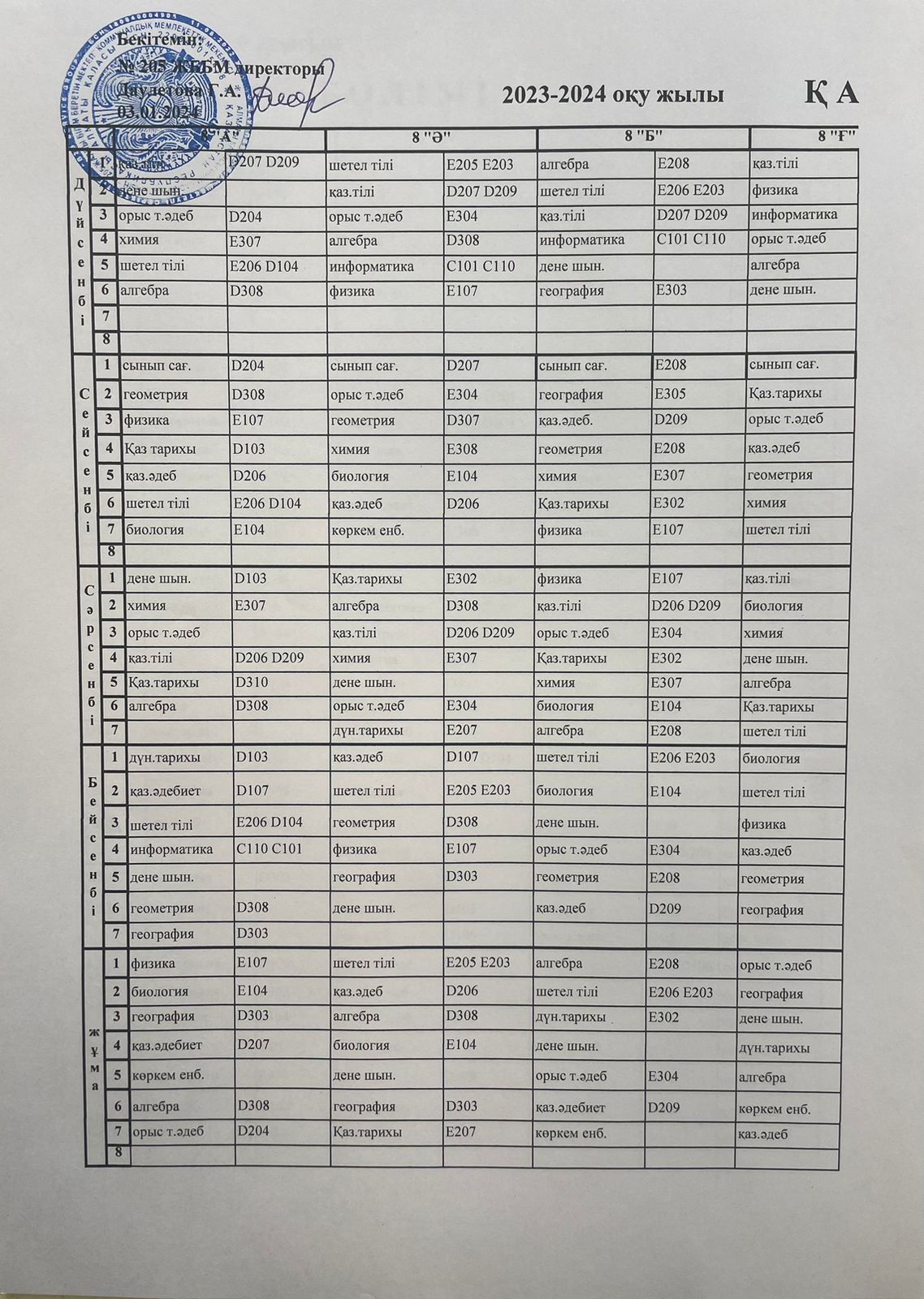 Расписание 1 смены на ІІ полугодия