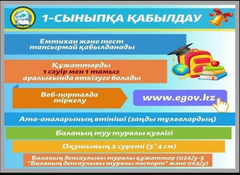 Бірінші сынып оқушыларының құжаттарын қабылдау 1 сәуірде басталады