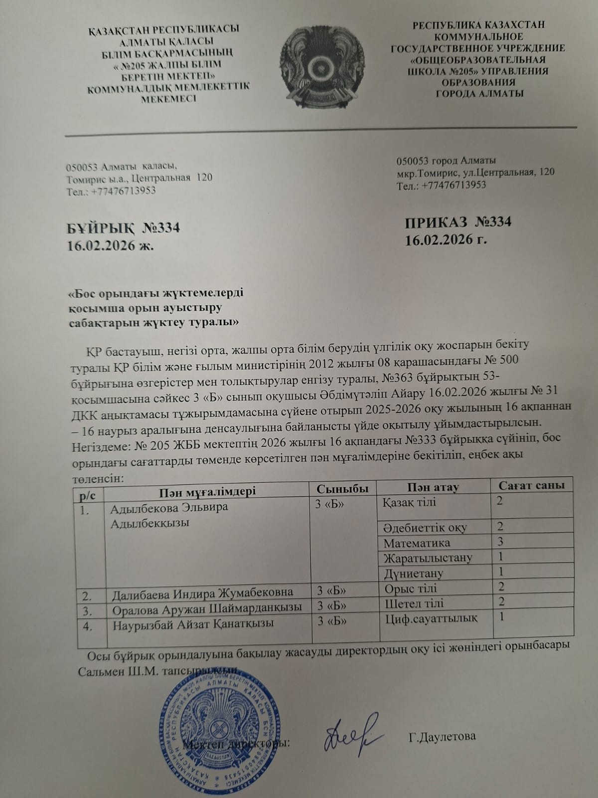 №205 ЖББМ 2025-2026 оқу жылында, денсаулығына байланысты үйде оқыту